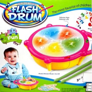 Multicoloured Flash Drum, Musical Toy with Lights, Volume Control, 3 Modes, Battery Operated