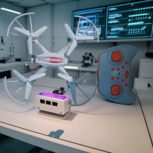 RC Quadcopter Drone with Remote Control, White with Red Accents, 4 Propellers, Indoor Flying