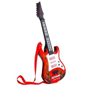 Rock Band Music Guitar Toy, Red with Flame Design, Electric Guitar with Strap, Kids Musical Instrument