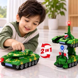 Robot Tank Toy for Kids with Bump & Go Action with Light & Music Automatic Transforming Deformation Combat Tank Transform Robot Toy