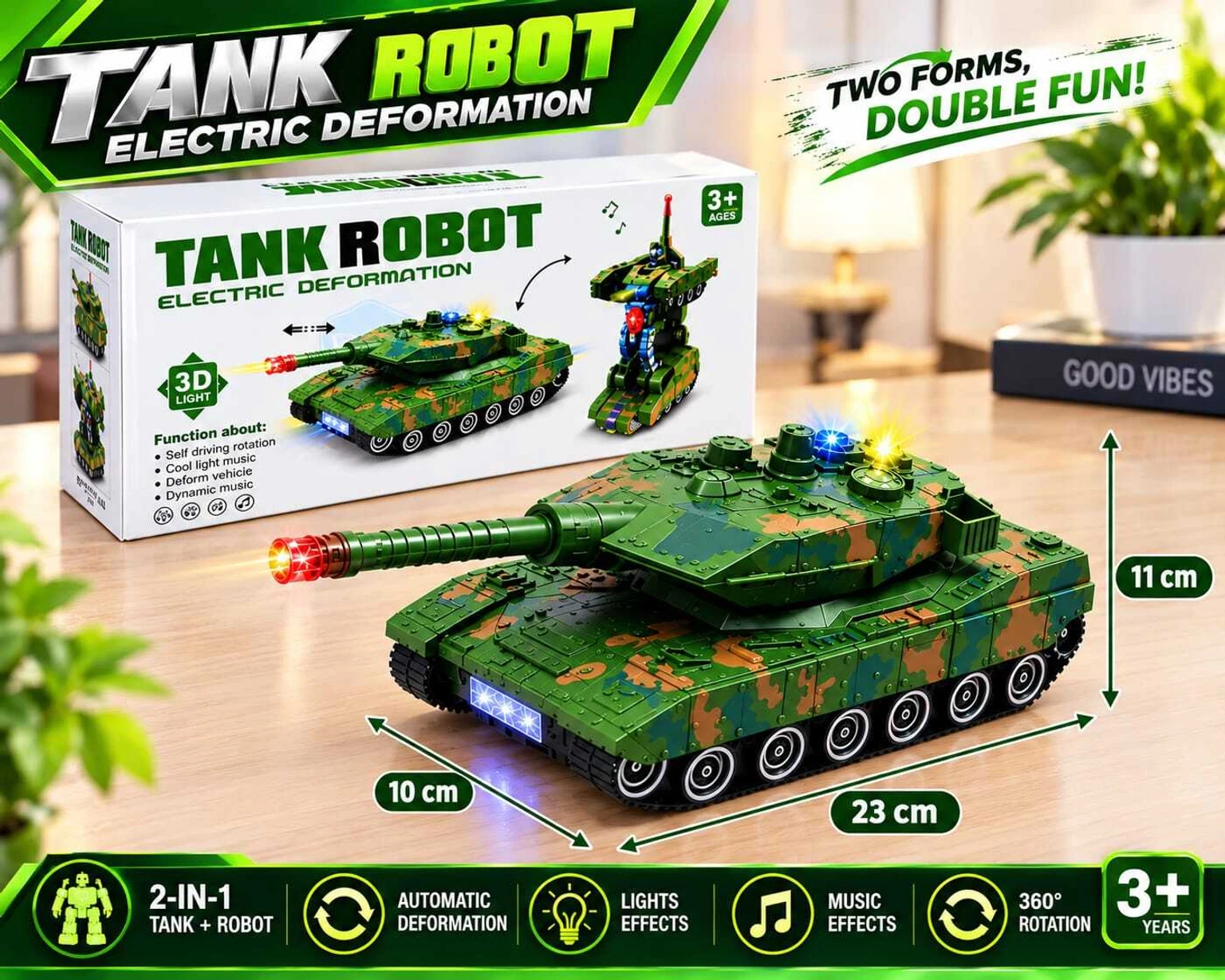 Robot Tank Toy for Kids with Bump & Go Action with Light & Music Automatic Transforming Deformation Combat Tank Transform Robot Toy - Image 3